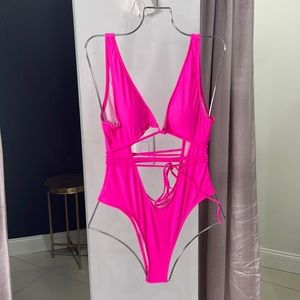 Bright pink tie one piece
